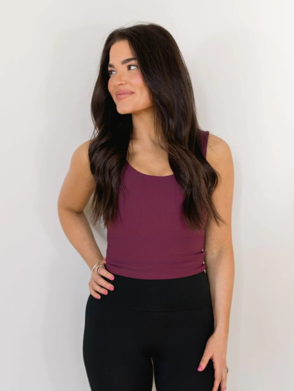 Salt Project Burgundy Wine Refined Ribbed Cropped Tank Size Medium
